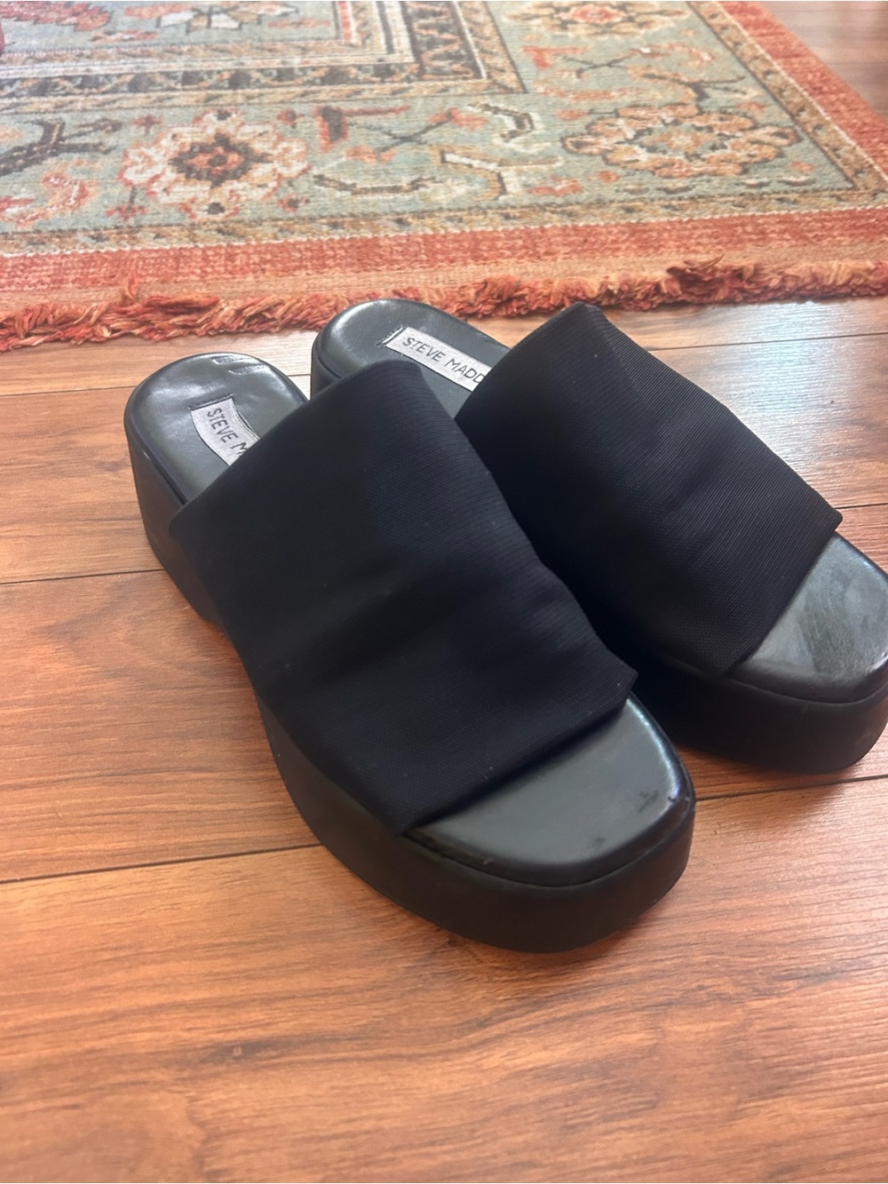Steve Madden Black Platform Slide Mules with Wide Upper